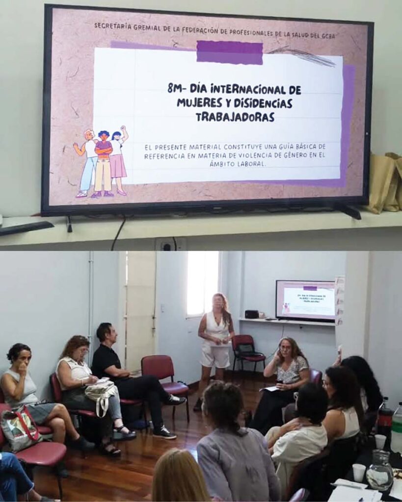 Taller sobre violencia laboral por motivos de género, realizado en la sede de la Federación de Profesionales del GCABA. 04/03/2026.