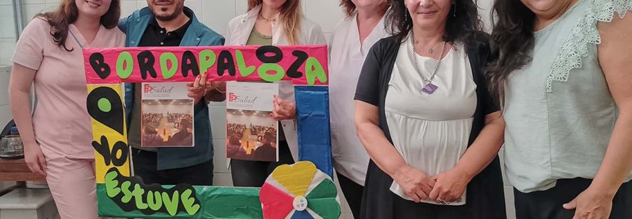 Equipo entrevistado, en la foto de izquierda a derecha: Eugenia Varela, enfermería; Diego Scorza, nutrición; Marina Baldonedo, nutrición; Nélida Buglione, kinesiología; Karina Chayan, psicología; y Carolina Caceres, entrevistadora para FPSalud. 12/11/2025 Hospital Borda